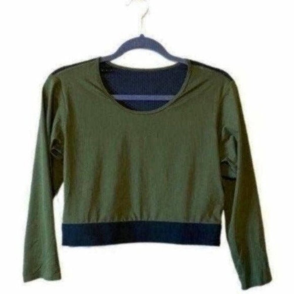 Nike Olive Green and Black Cropped Long Sleeve Top